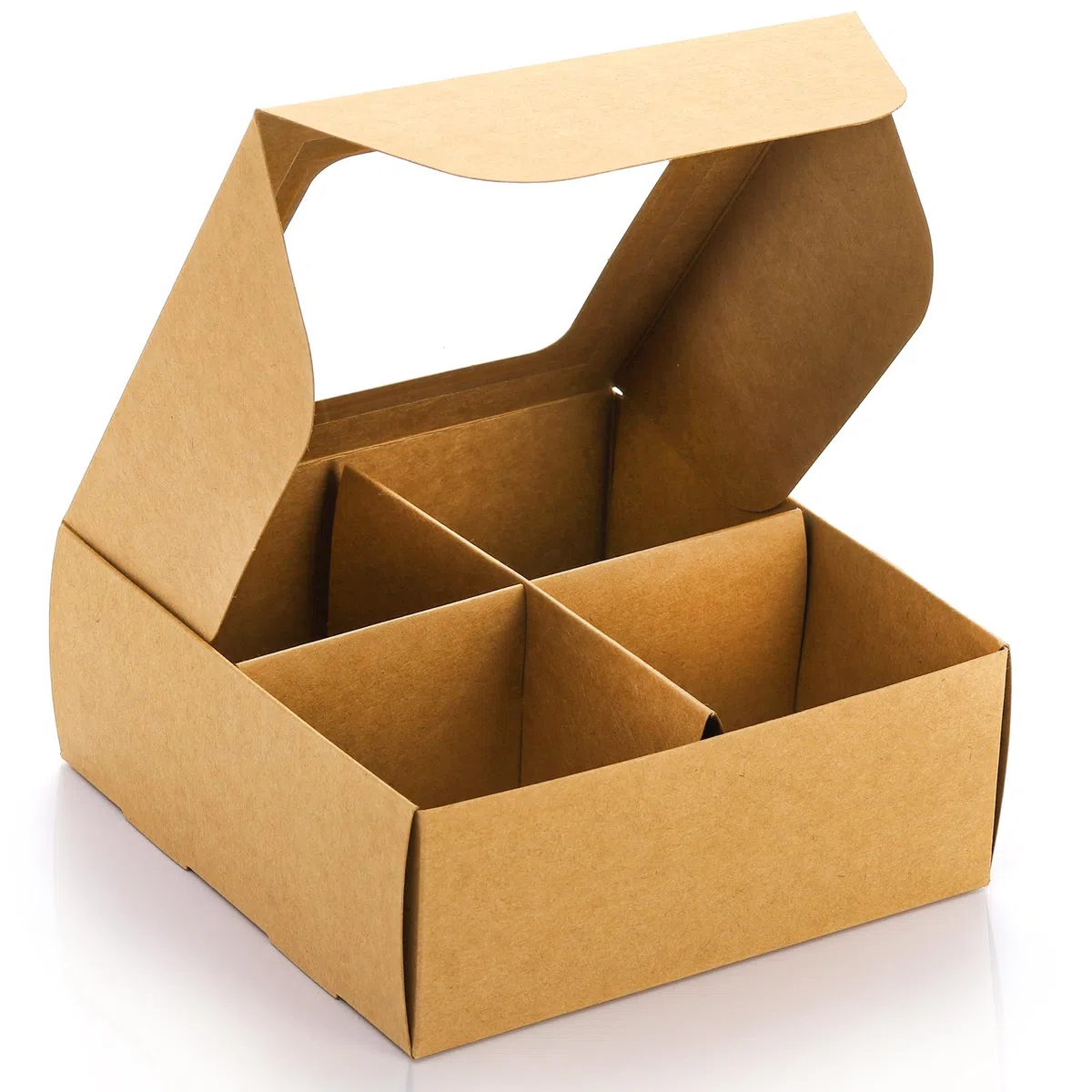Eorbow Confezione da 40 scatole da forno marroni con finestra e divisori, mini scatole da pasticceria da 15 x 15 cm con 4 scomparti, scatole regalo in carta kraft con inserti, contenitori per