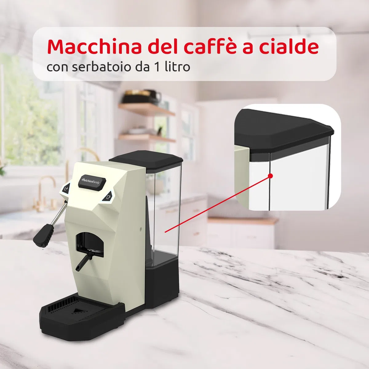 Melchioni Family | CIALDINA Macchina Caffè Espresso compatibile con Cialde E.S.E., 15 Bar, Serbatoio 1L, 2 Pulsanti Espresso e Lungo, Pompa Italiana, 550W