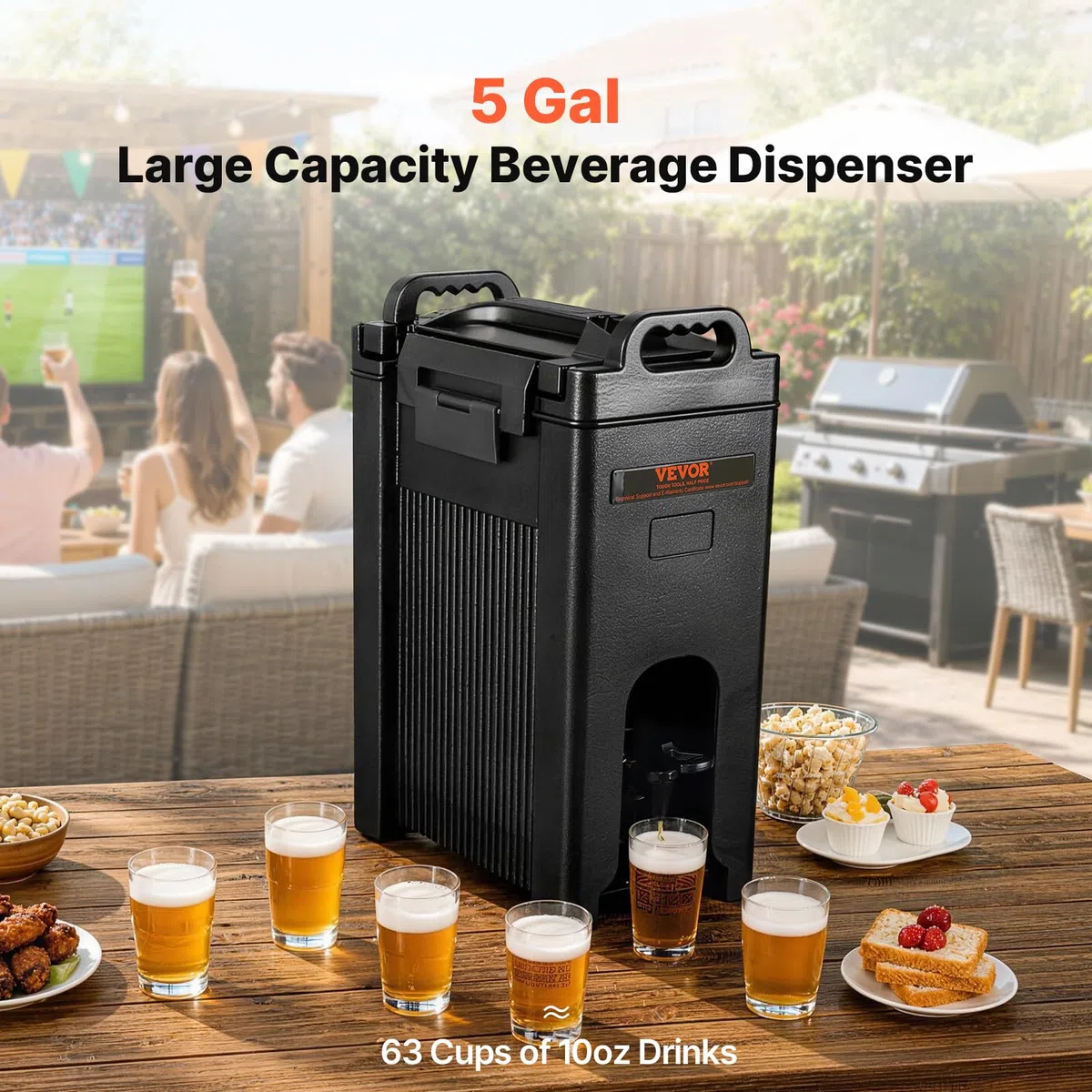 VEVOR Distributore per Bevande Isotermico con Rubinetto di Erogazione Capienza ca. 18,9L Materiale Alimentare per Buffet Festa Evento, Contenitore Isotermico per Distribuzione Bevande Calde/Fredde