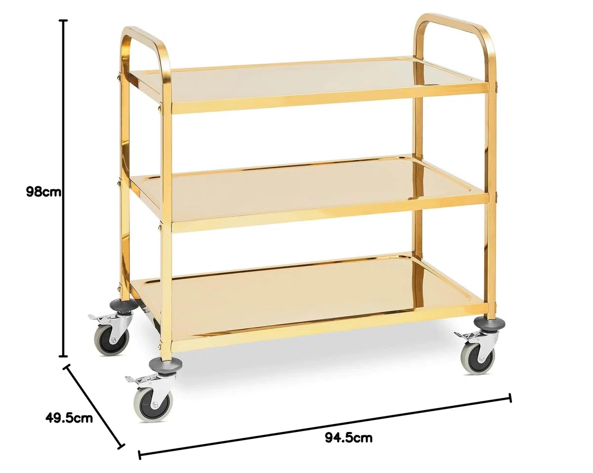 Royal Catering Carrello di Servizio RCSW 3.1G (3 ripiani, fino a 300 kg, ripiani: 89,5 x 49,5 cm)