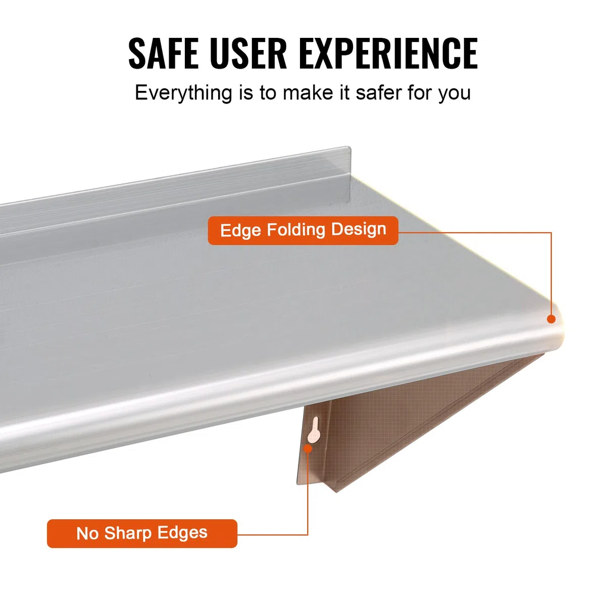 VEVOR Mensola da Parete in Acciaio Inox 915 x 305 x 63 mm Scaffale Murale per Cucina Bagno Soggiorno Capacità Carico Max. 113kg, Mensola da Parete Portaoggetti Portaspezie in Acciaio Inox per Cucina