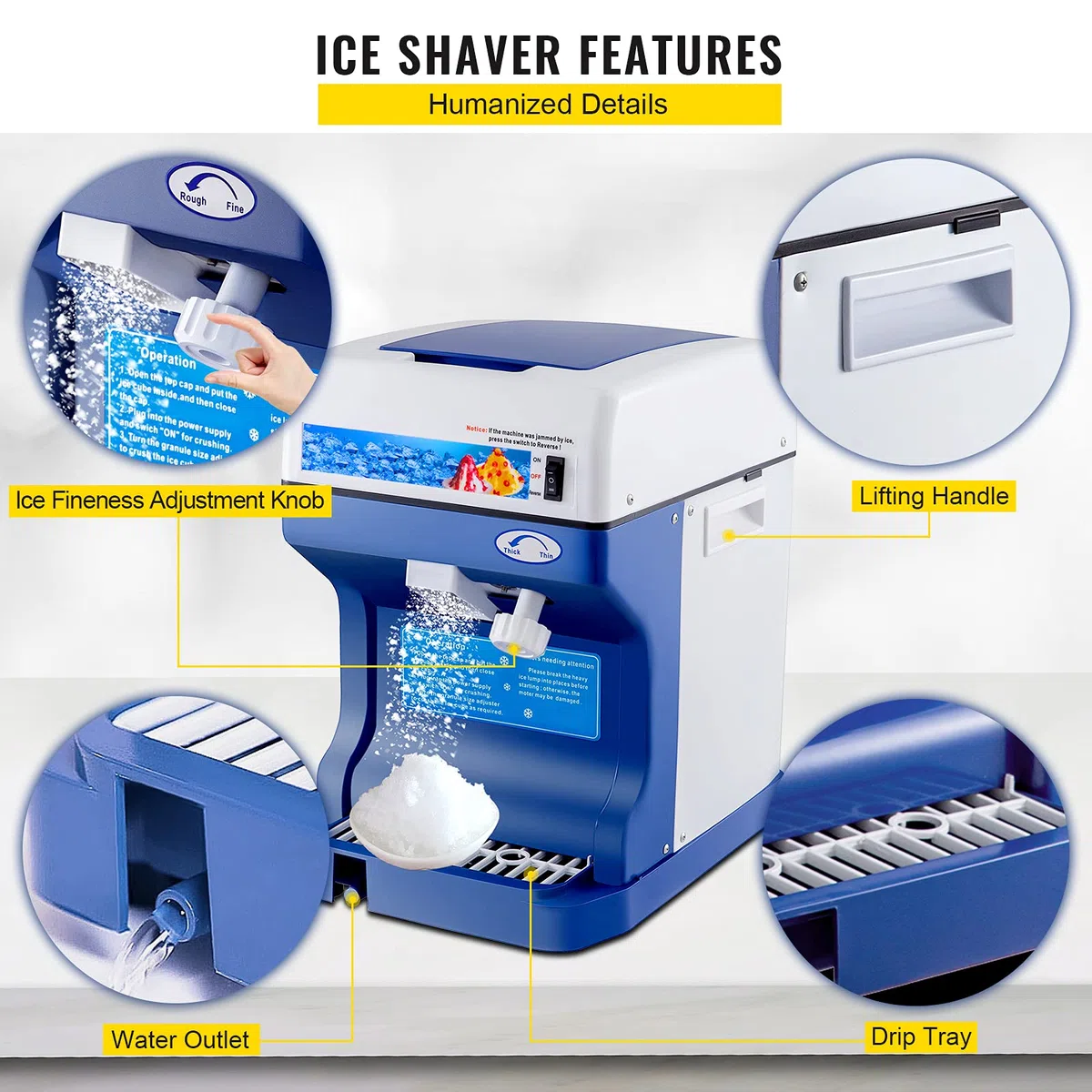 VEVOR Macchina per Ghiaccio 120kg/H da Tavolo per Granita Frappè Sorbetto Commerciale, Macchina Ghiaccio a Scaglie Bevande Dolci Fresche 250W per Bar Gelateria Ristorante Panificio