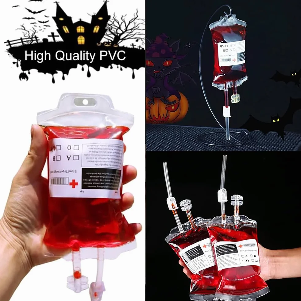 Sacca Per Sangue, Contenitore Per Bevande Per Feste, Sacca Di Sangue, 8 Pcs 350ml Borsa Per Bevande Di Halloween, Sacca Di Sangue Vampire, Sacchetti Per Bevande Tema Sangue, Sacche Di Sangue Finte