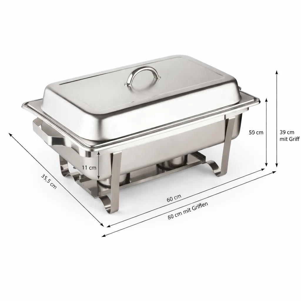 Chafing Dish, 3 contenitori scaldavivande 1/3 GN 65 mm in acciaio inox, contenitori termici per alimenti, contenitori per buffet, accessori per catering e buffet