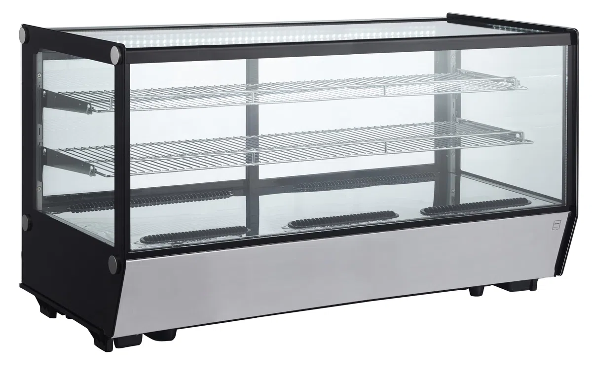 METRO Professional Vetrina refrigerata orizzontale GCV1200R, acciaio inox/vetro, 207 L, raffreddamento ventilato, 400 W, 2 ripiani, argento/nero