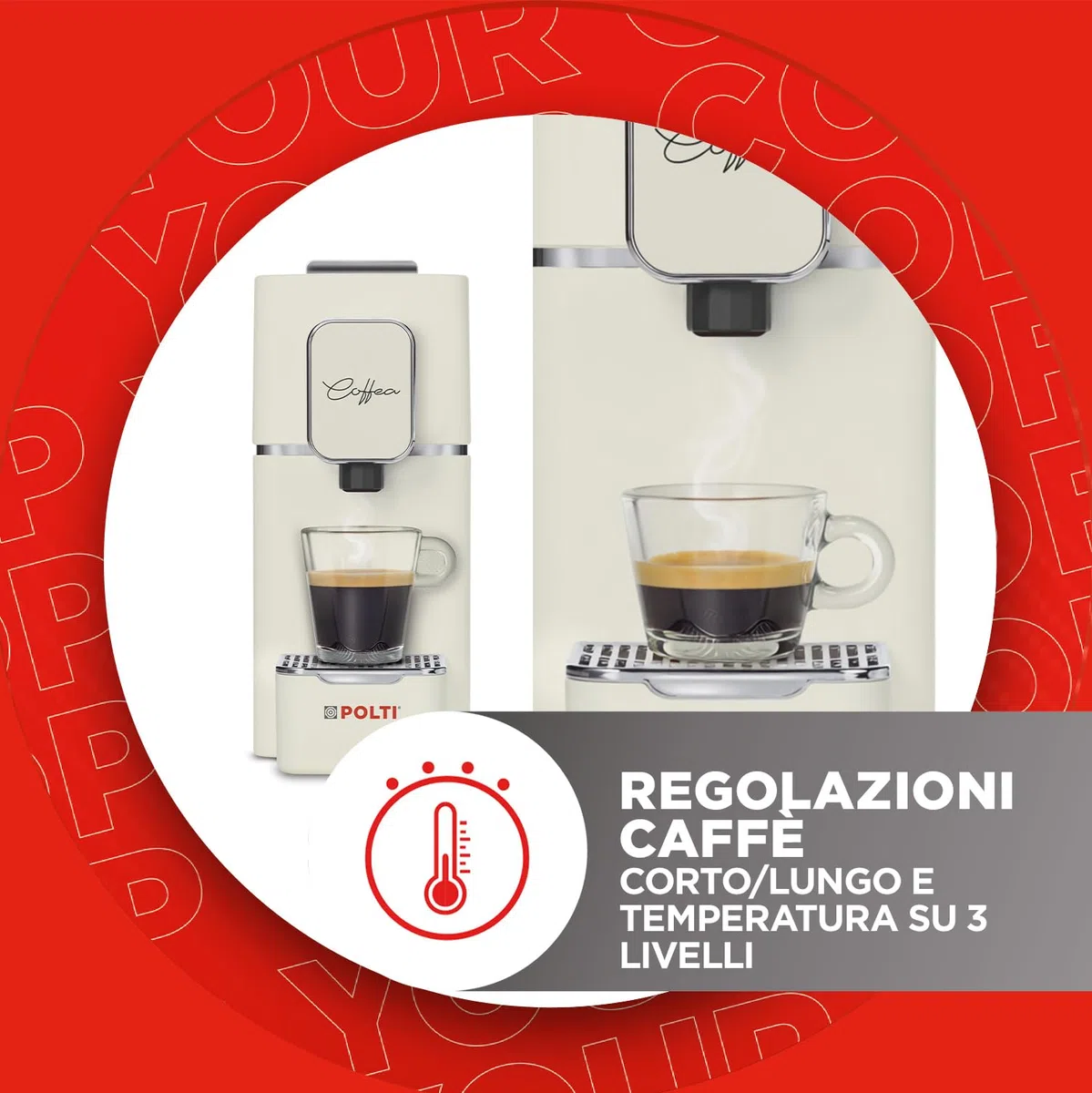 Polti Coffea S15C, Macchina per Caffè Espresso, Compatibile con Cialde E.S.E. 44 mm, Serbatoio 0,85L, Pressione Pompa 19 bar, Colore Crema
