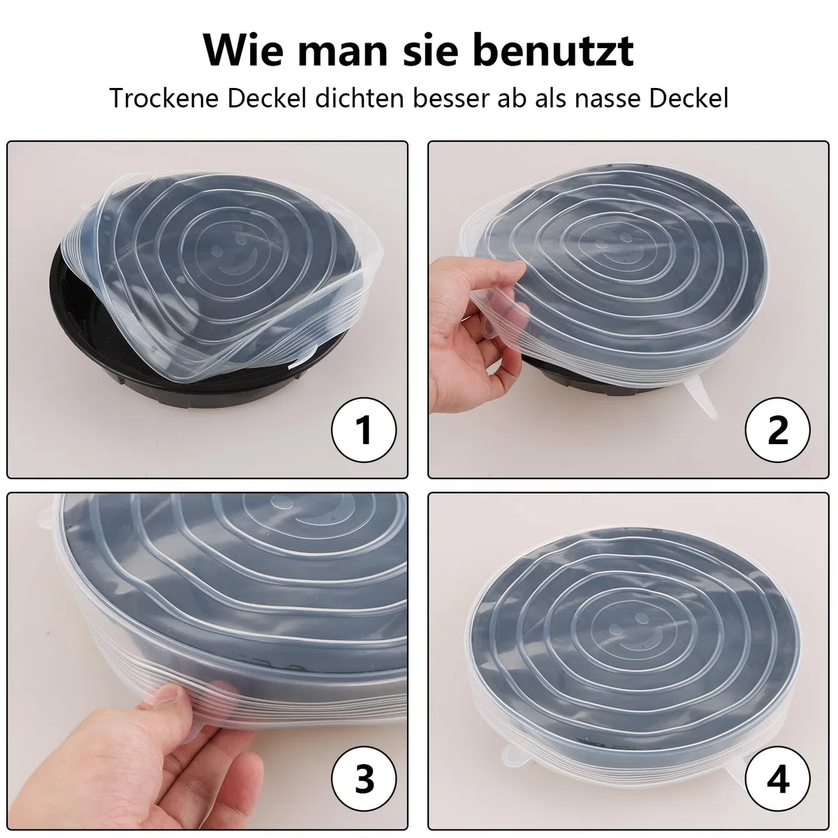 6 coperchi in silicone estensibili, 25 cm, rotondi, trasparenti, senza BPA, riutilizzabili, per bicchieri, lattine, frutta