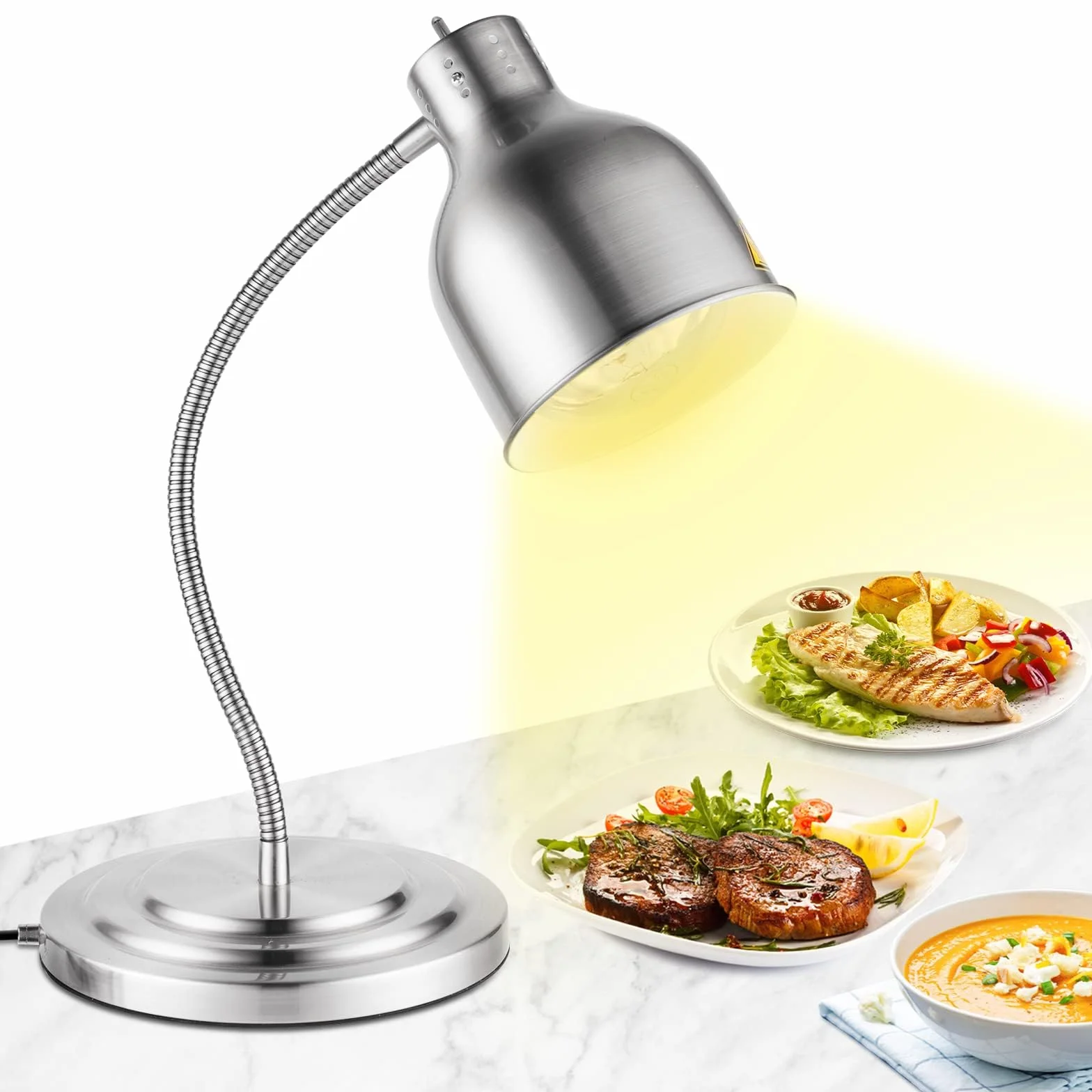 YJINGRUI Lampada di riscaldamento per alimenti autoportante, 250 W, argento, a buffet, con tubo estensibile fino a 70 cm, per ristorante a buffet (singolo bulb)