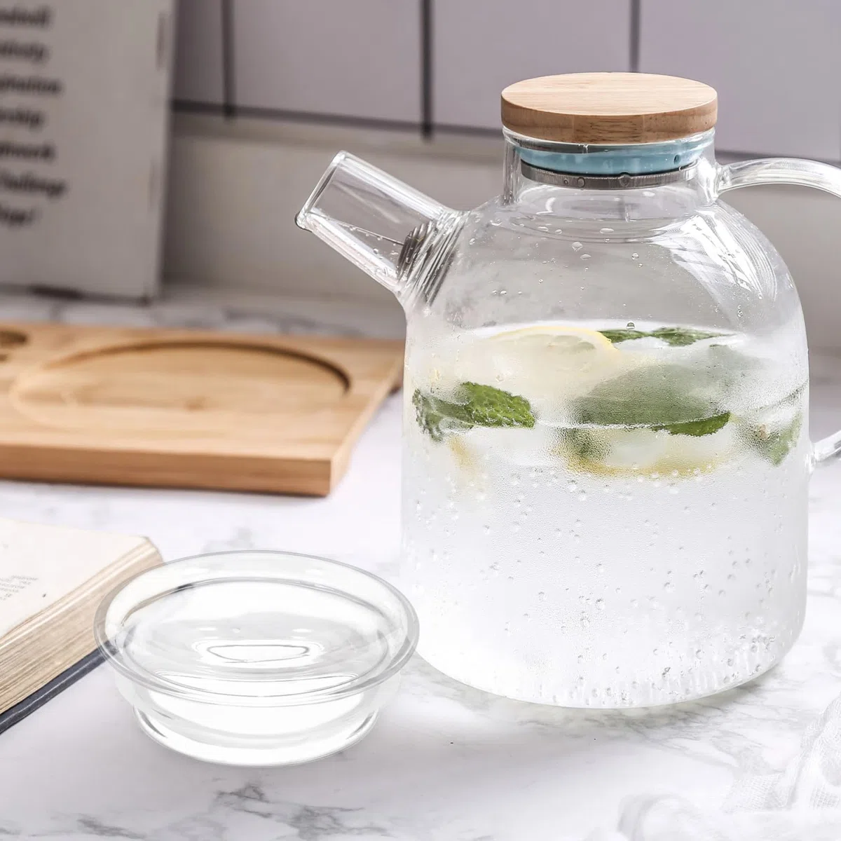 STAHAD Coperchio per Brocca in Vetro 2 Pezzi Tappo di Sostituzione in Silicone e Vetro Protegge Liquido Interno per Caraffa