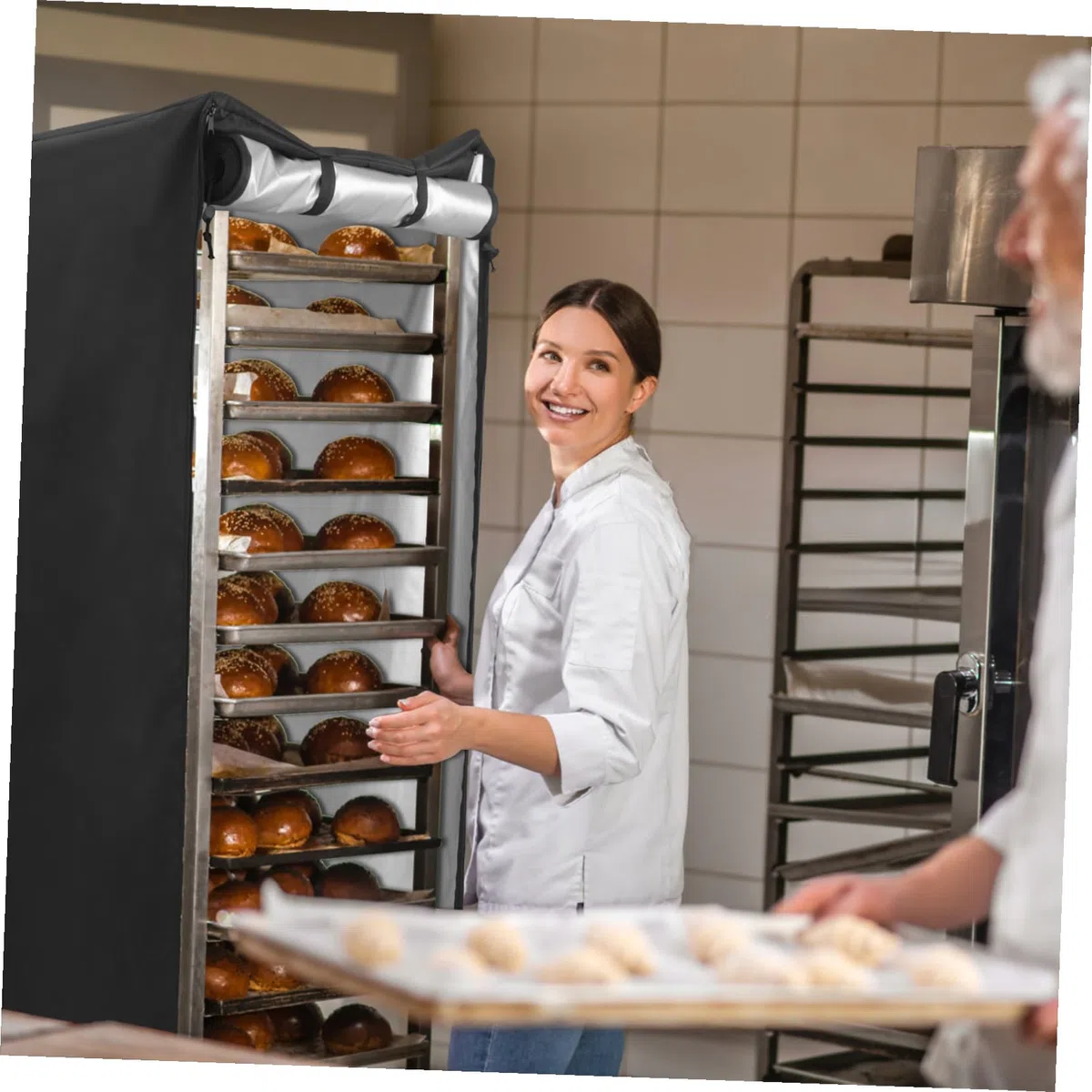 Copertura per Carrello Portateglie in Tessuto Oxford Nero Protezione Resistente e Pieghevole per Forni da Panetteria Facile da Installare con Chiusura Zip per Uso in Cucina e