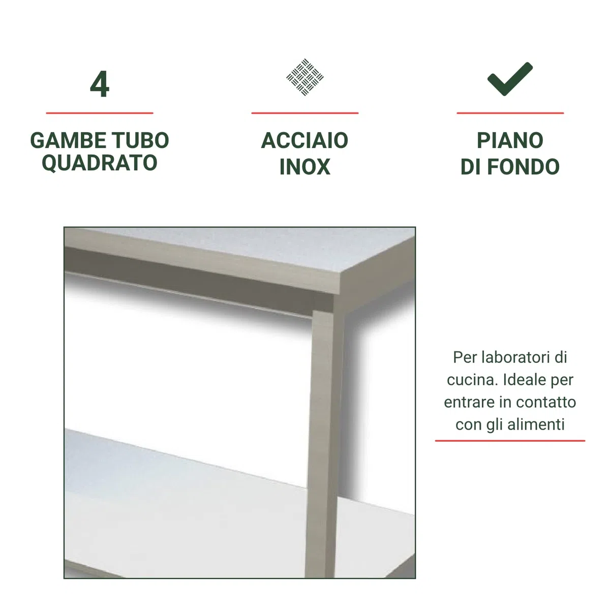 Ristoattrezzature Tavolo in Acciaio Inox Professionale 170x60x85h - Piano di Lavoro per Cucine, Ristoranti, Pizzerie