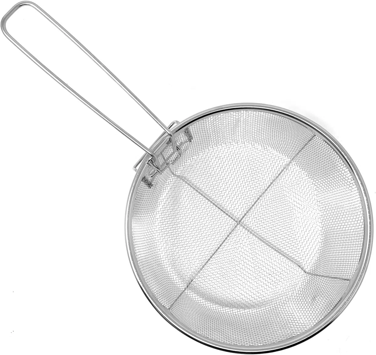 Cestello Tondo, Cesto per friggitrice, friggere fritture passino da Cucina in Acciaio, con Manico Pieghevole e griglia,Diametro 23cm Accessori per Cibo Fritto