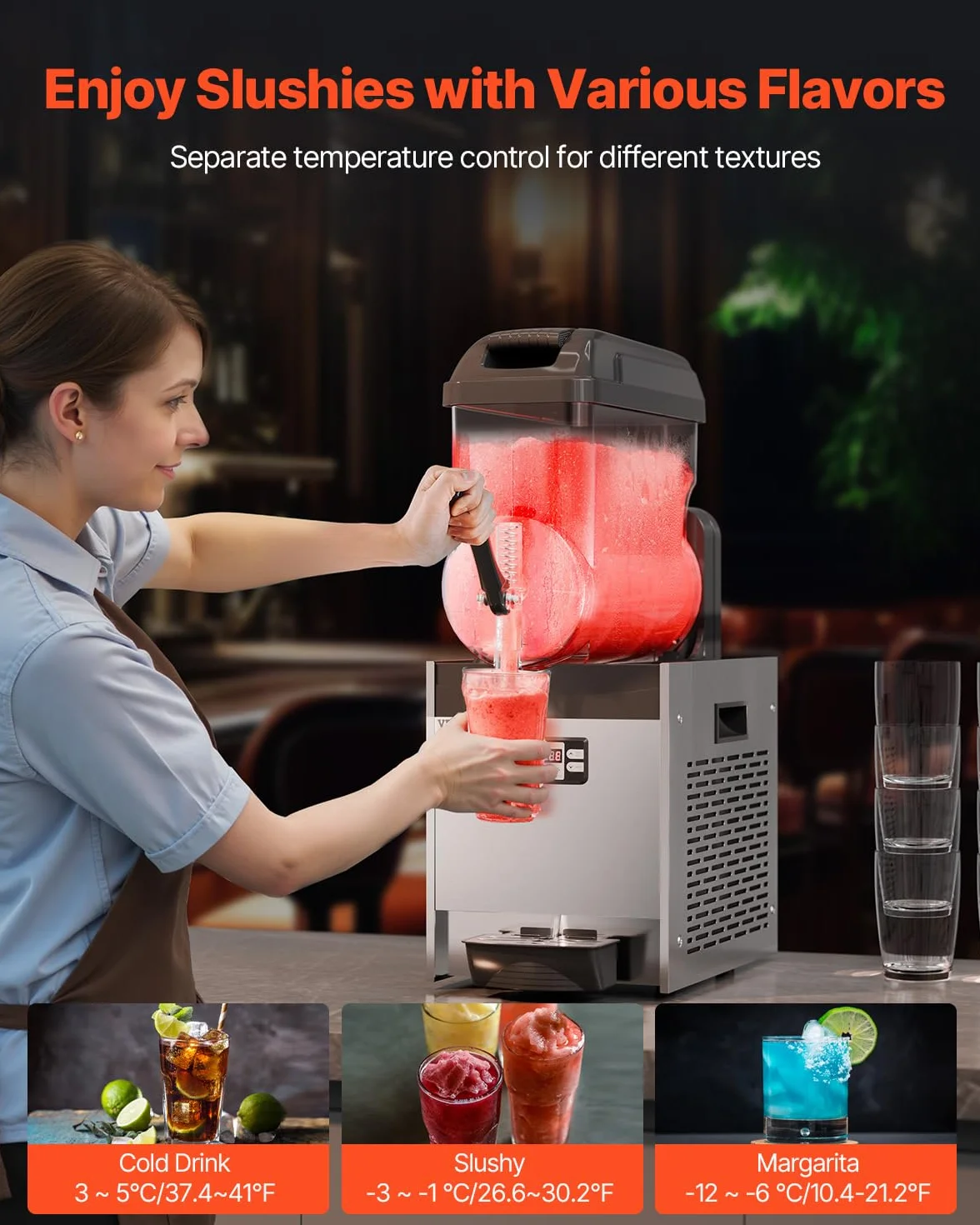 VEVOR Macchina per Bevande Ghiacciate Commerciale, Macchina per Bevande Fredde Serbatoio Singolo 12 Litri, Macchina per Frullati in Acciaio Inox, Macchina per Bevande da Bar Hotel Ristorante Catering