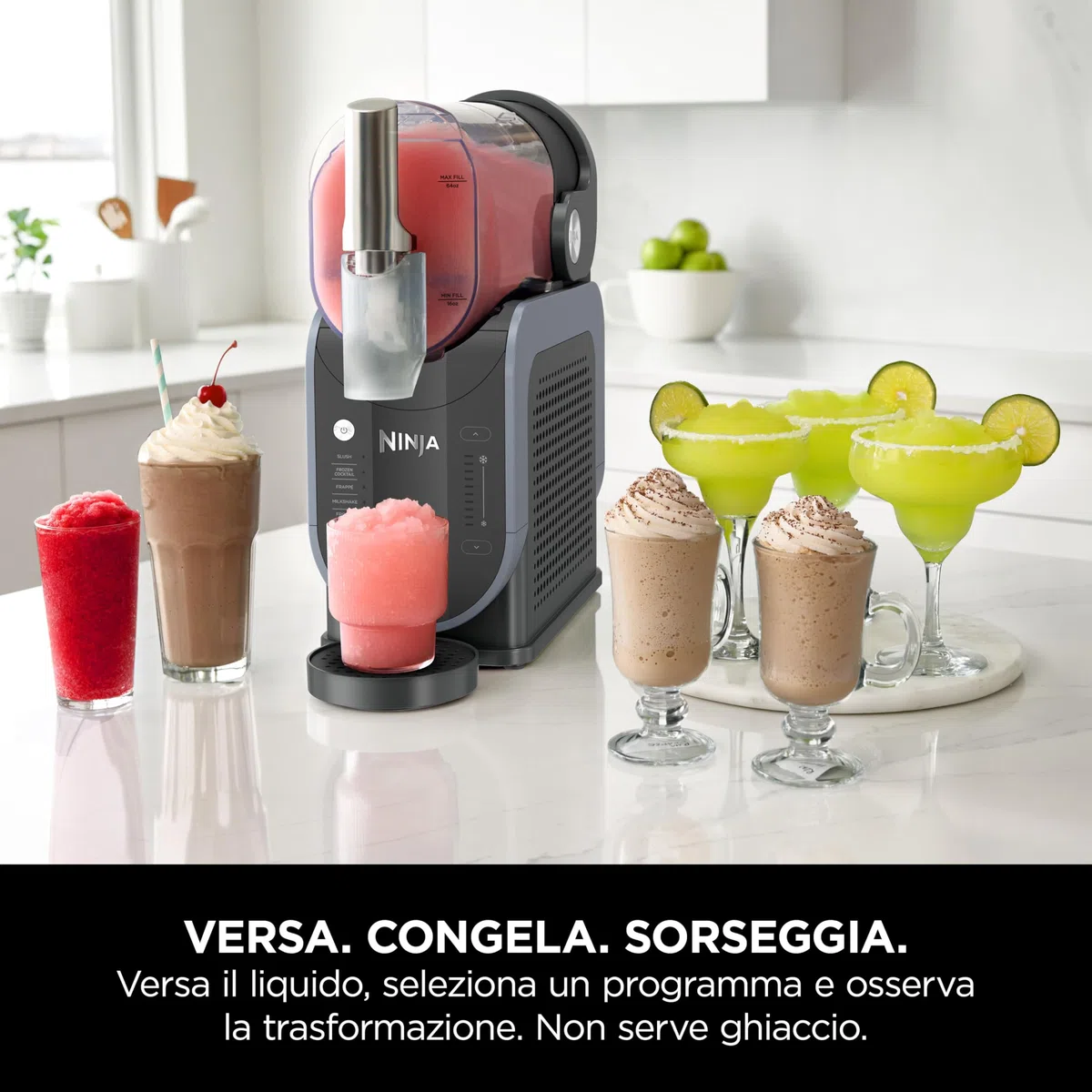 Ninja SLUSHi Macchina per Bevande Ghiacciate, per Granite, Cocktail, Frappé, Milkshake e Succhi, Senza Bisogno di Ghiaccio, Technologia WhisperChill, Capacità 1,9 L, Blu e Grigio FS301EU