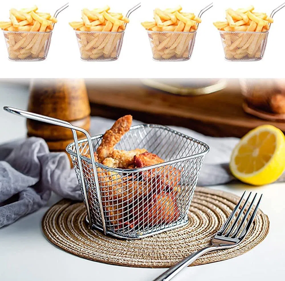 4 Pezzi Cestello per Friggere Per Patatine Fritte Cestello Patatine Fritte in Acciaio Indossidabile 10,5 x 8,5 x 6,5