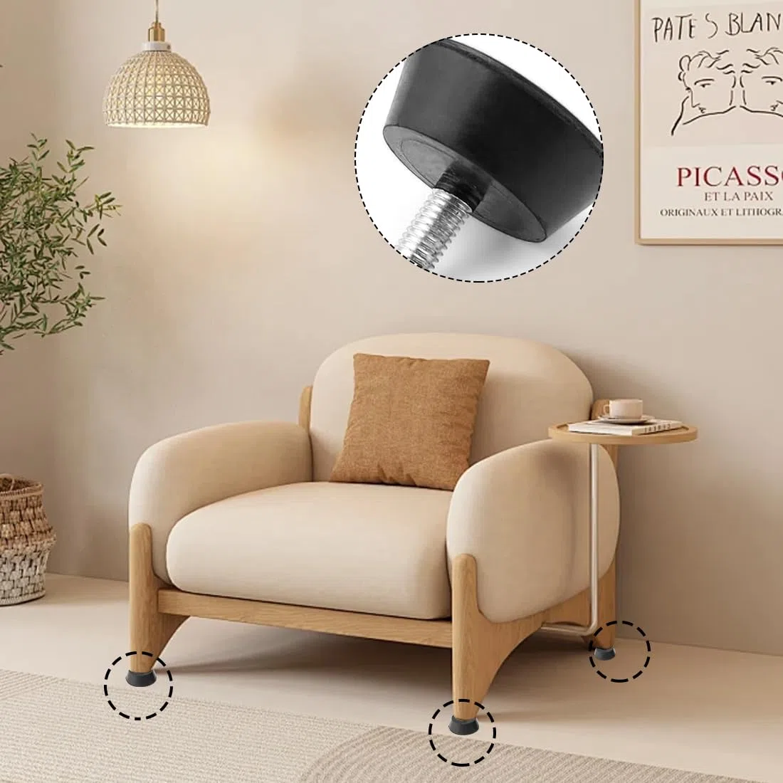 Set di 4 piedini in gomma M6 x 16 mm, piedini regolabili per mobili, attrezzi e piccoli elettrodomestici, piedini regolabili in altezza M6, piedini in gomma avvitabili