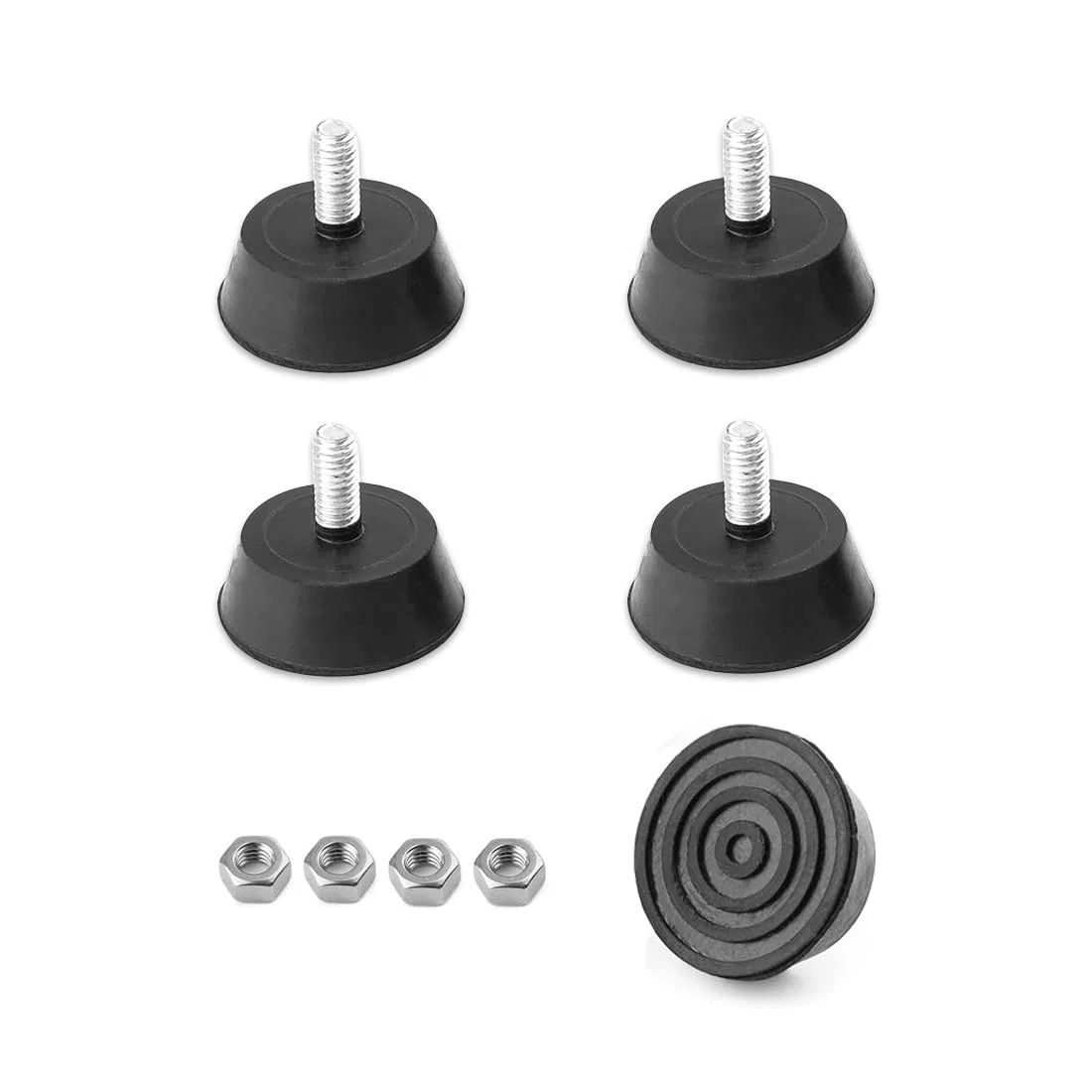 Set di 4 piedini in gomma M6 x 16 mm, piedini regolabili per mobili, attrezzi e piccoli elettrodomestici, piedini regolabili in altezza M6, piedini in gomma avvitabili