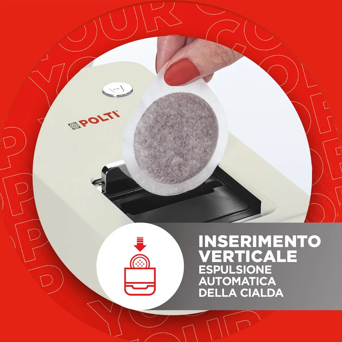 Polti Coffea S15C, Macchina per Caffè Espresso, Compatibile con Cialde E.S.E. 44 mm, Serbatoio 0,85L, Pressione Pompa 19 bar, Colore Crema