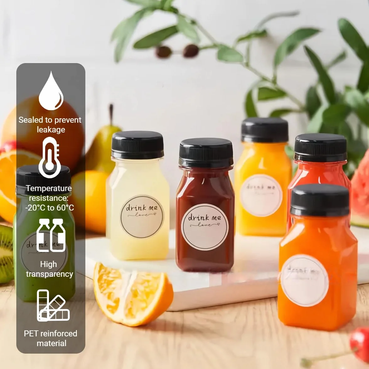 10 Pezzi Riutilizzabili Flaconi per Succhi di Frutta,Bottiglie di Plastica per Succhi di Frutta,Bottiglie Smoothie Trasparenti,Bottiglia di Succo per Succo Frigo Latte Acqua Shots,120ml