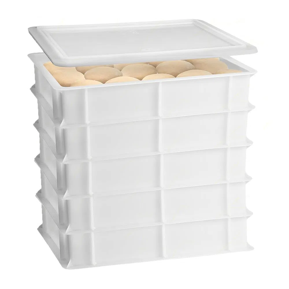 Set 5 Cassette con Coperchio portaimpasti palline Pizza Pane panette 60x40x10 certificata per alimenti VASCHETTA DA FRIGO professionale litri 18 impilabile sovrapponibile PIZZERIA CASEIFICI