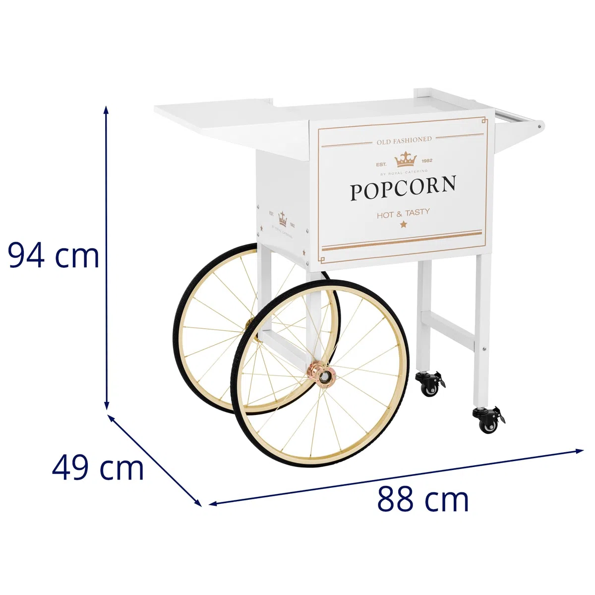 Royal Catering Carretto Per Macchina Per Pop Corn Carrello Pop-Corn RCPT-WGWG-1 (Bianco/Oro, 88 cm, 4 ruote)