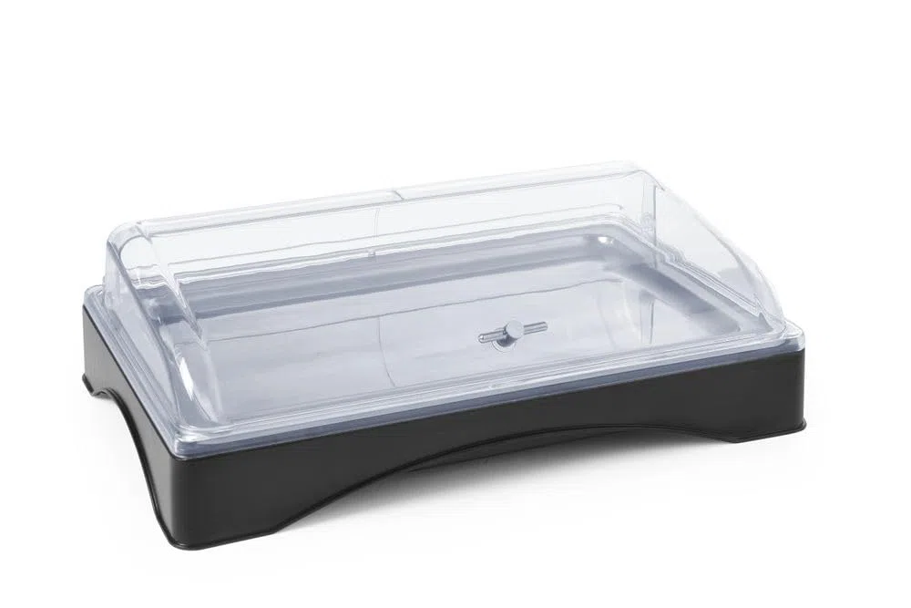 HENDI Vetrina Espositiva Refrigerata, Display per Buffet, Set Espositore di Raffreddamento con Vassoio GN 1/1, Coperchio Trasparente ed Elemento Refrigerante, 555x357x(h)175 mm, ABS, PC, Inox