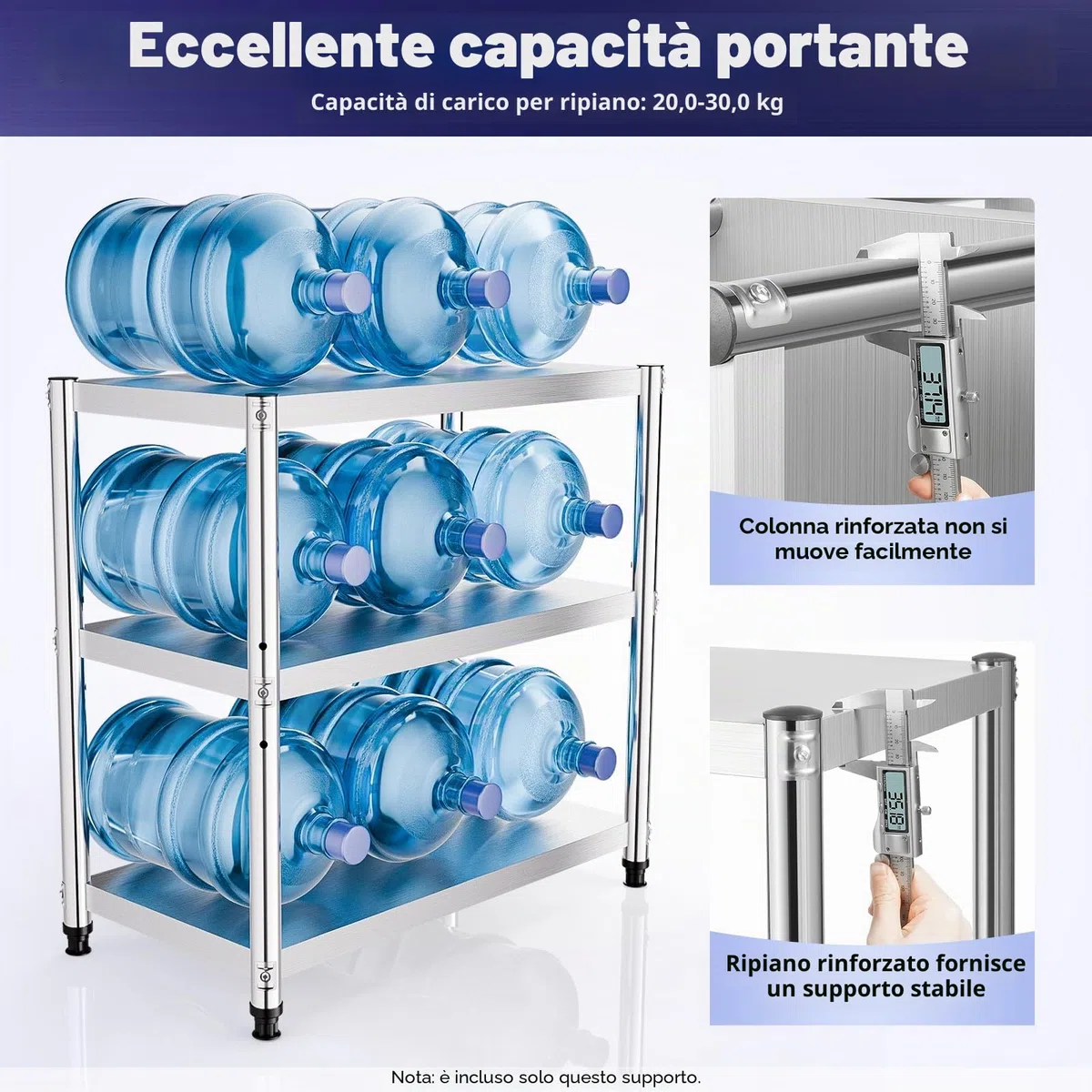 Tavolo da cucina in acciaio inox, 80 x 80 x 40 cm, tavolo da cucina in acciaio inox, per carichi pesanti, 3 ripiani, per gastronomia, 50 kg, per dispense, ristoranti, cucine, grandi cucine
