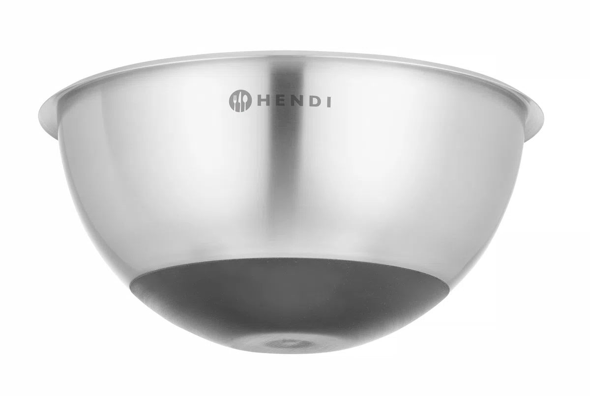 HENDI Ciotola da cucina, 3L, multifunzionale, insalatiera, contenitore per alimenti, ciotola di miscelazione, con base in gomma antiscivolo, ⌀265x(H)125mm, acciaio inox