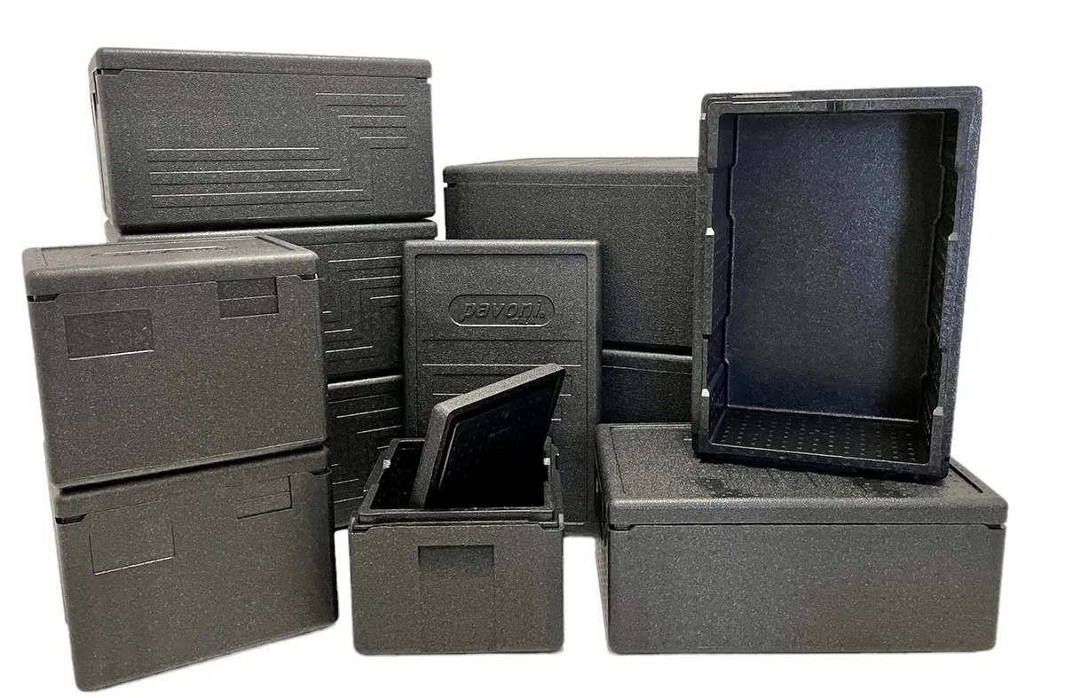 Contenitore isotermico; Scatola isolante professionale per alimenti caldi e freddi, catering,EPP Box, Impilabile, Trasporto (E - 69x49x37)