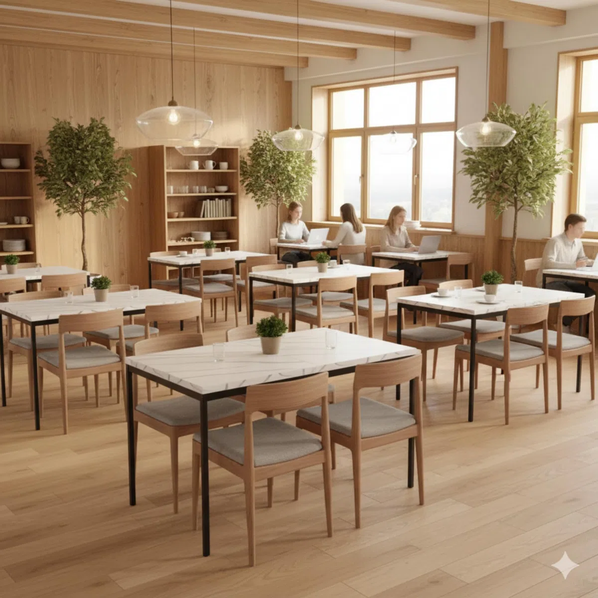 HOMYLIN Tavolo da caffetteria scolastica da 120 cm, con piano in finto marmo laminato e struttura in metallo, tavolo da pranzo resistente per studenti e personale, bianco