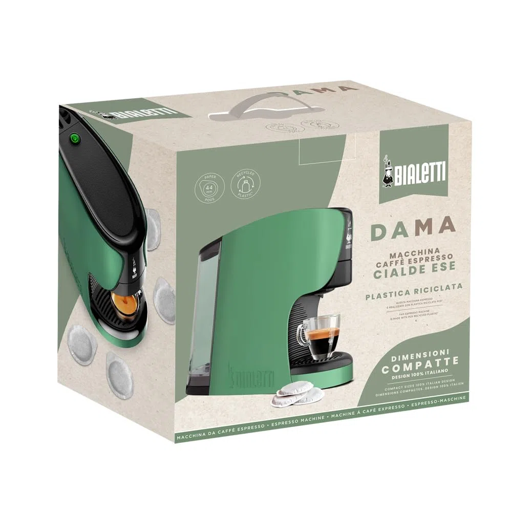 Bialetti Dama, Macchina Espresso a Cialde ESE 100% compostabili, Plastica Riciclata, Verde