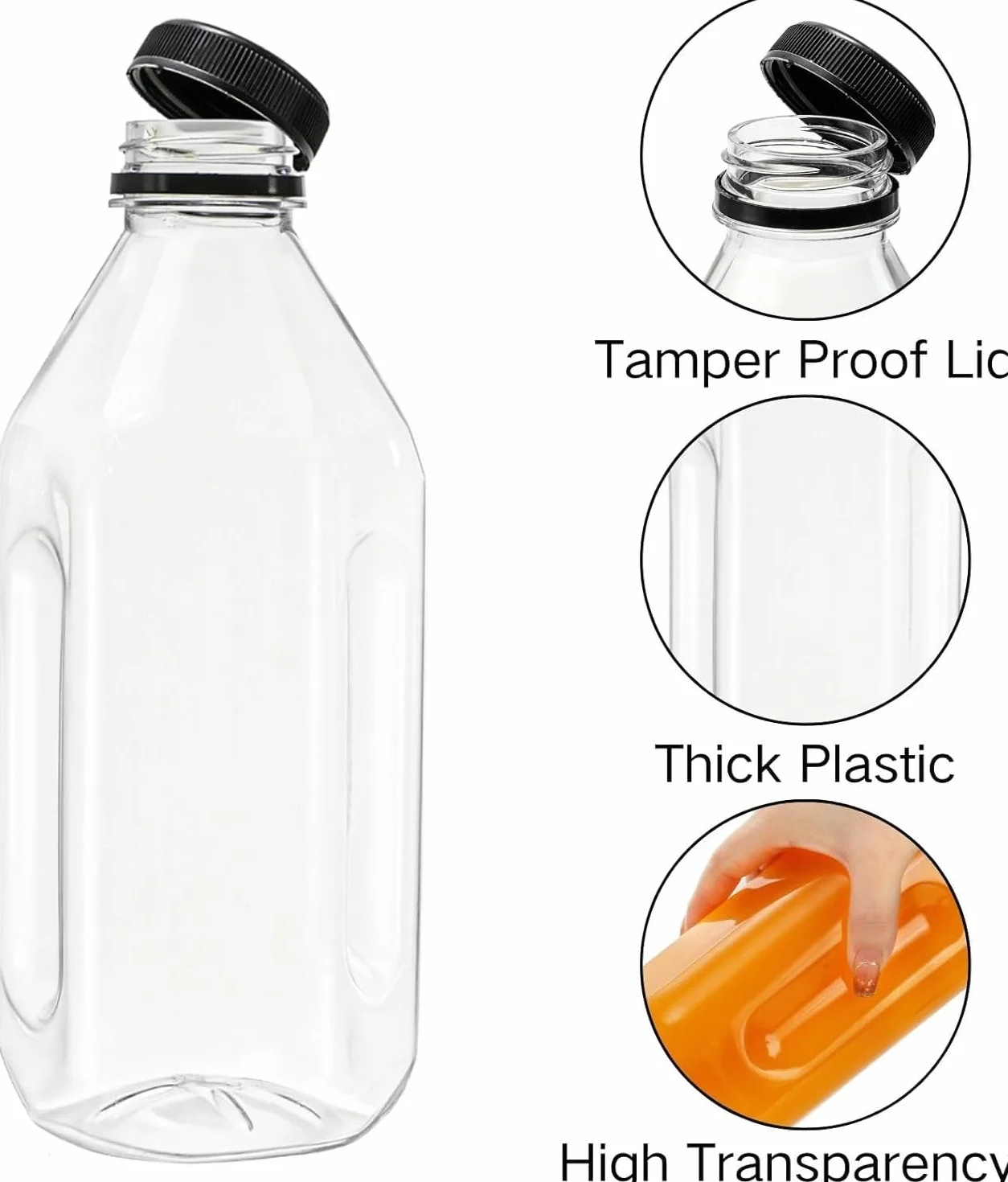 Coloch Confezione da 10 Bottiglie di Plastica per Succo da 33 Oz con Tappi Neri, Bottiglia Vuota Trasparente da 1L Bottiglia Riutilizzabile per Bevande in Plastica per Latte, Acqua, Succo, Bevande