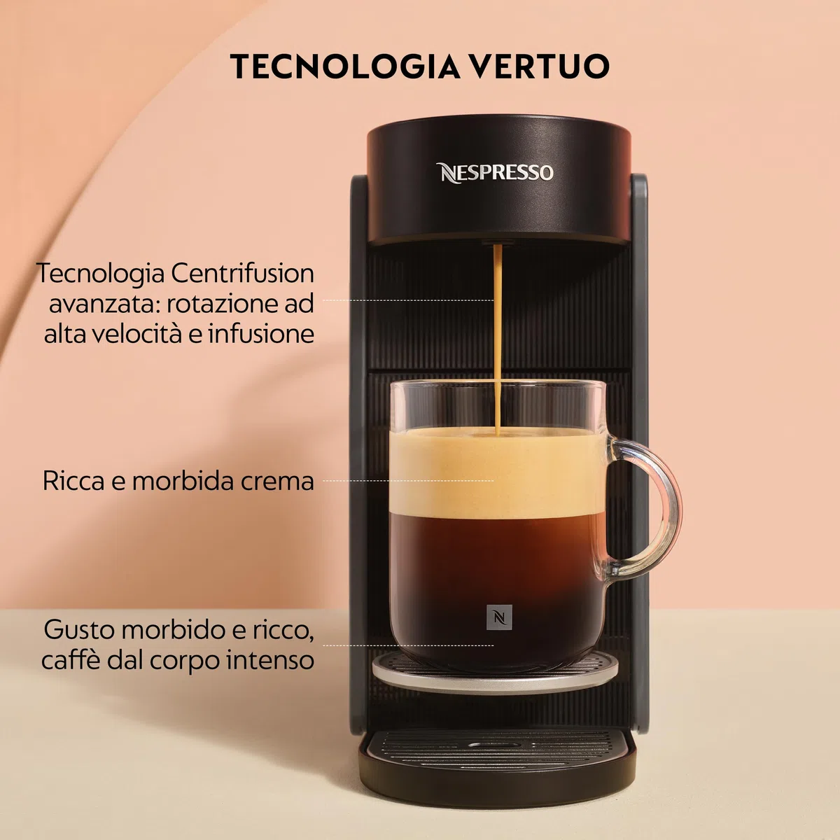 Nespresso De'Longhi Vertuo Up – Macchina da Caffè in Capsule con 6 Formati Tazza, Tecnologia Centrifusion, Riscaldamento Rapido, Serbatoio 1.4L,Modalità Creazioni, Design Compatto,Grigia (ENV200.GY)