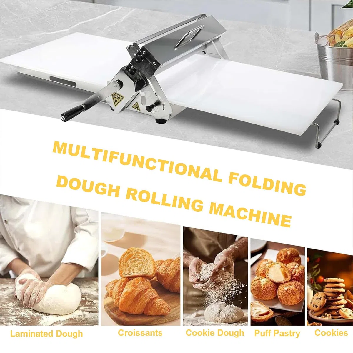 Sfogliatrice Manuale Professionale, Macchina per Pasta Sfoglia, con Spessori Regolabili, per Croissant, Pizza e Pasta, in Acciaio Inox, Ideale per Uso Domestico e Commerciale B