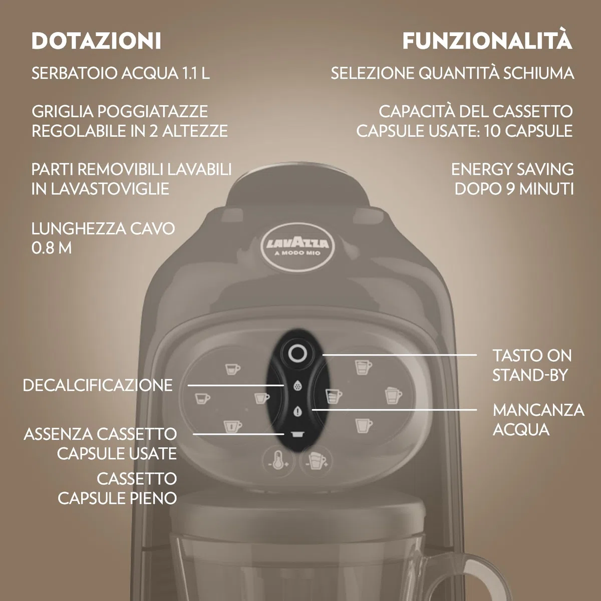 Lavazza, A Modo Mio Macchina per Caffè Deséa Black con 88 Capsule Crema e Gusto Assortite, Macchina per Espresso 1500 W, 220-240 V, 50/60 Hz, Capacità Max 10 Capsule di Caffè e 1.1 Litri d'Acqua