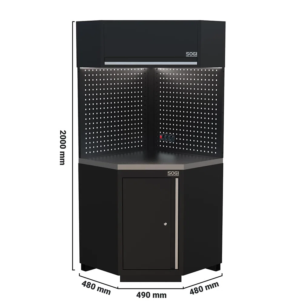 Sogi ARR-OFF-ANG Angolo completo autoportante in lamiera per officina e garage - piano in acciaio inox - 810x810x2000 mm