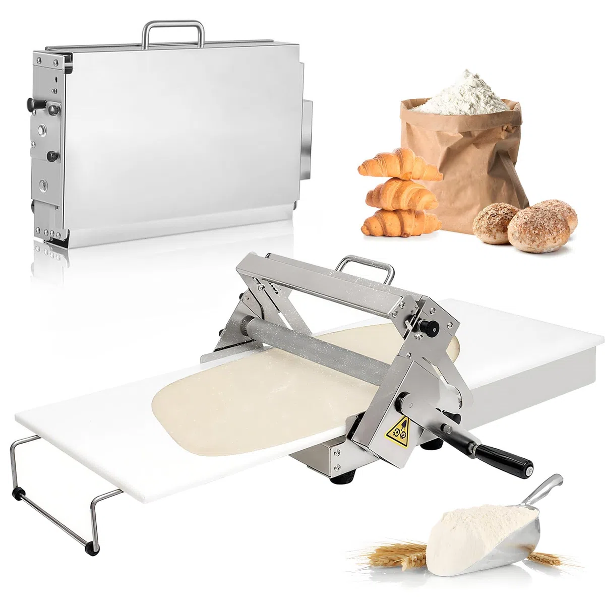 Sfogliatrice Professionale, Macchina per Stendere La Pasta Manuale in Acciaio Inox: Aumenta L'efficienza per Croissant, Cucine Domestiche e Piccole Panetterie, Stabile e Durevole! 103x58cm