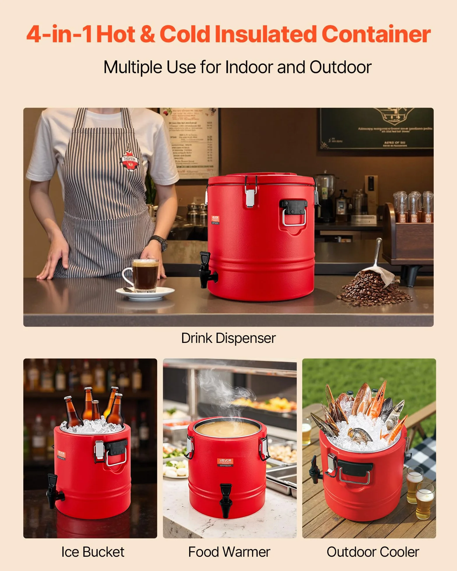 VEVOR Distributore di Bevande Isolato da 30 L Distributore di Bevande Calde e Fredde Termiche con Rubinetto, Interno in Acciaio Inossidabile 304, per Tè, Caffè, Ristoranti, Esterni, Uso Versatile