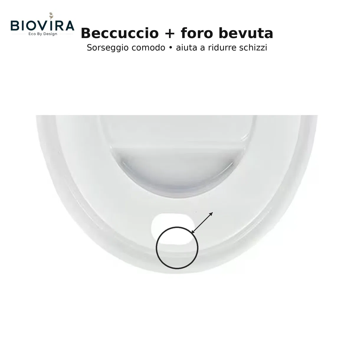 BIOVIRA Coperchi Bianchi con Beccuccio per Bicchieri 200ml/7oz Ø73mm Foro Bevuta, 50 Pezzi per Asporto Caffè e Tè