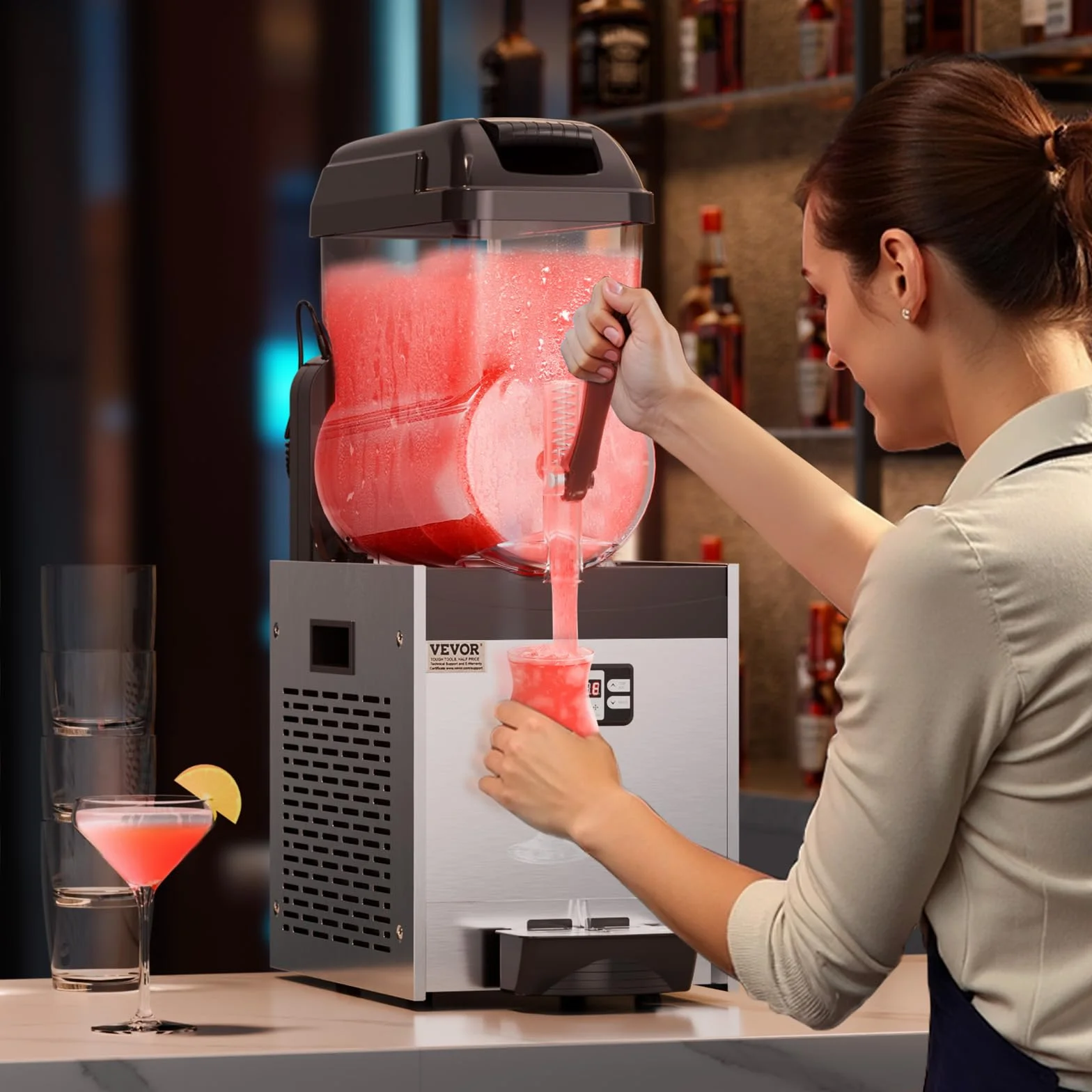 VEVOR Macchina per Bevande Ghiacciate Commerciale, Macchina per Bevande Fredde Serbatoio Singolo 12 Litri, Macchina per Frullati in Acciaio Inox, Macchina per Bevande da Bar Hotel Ristorante Catering