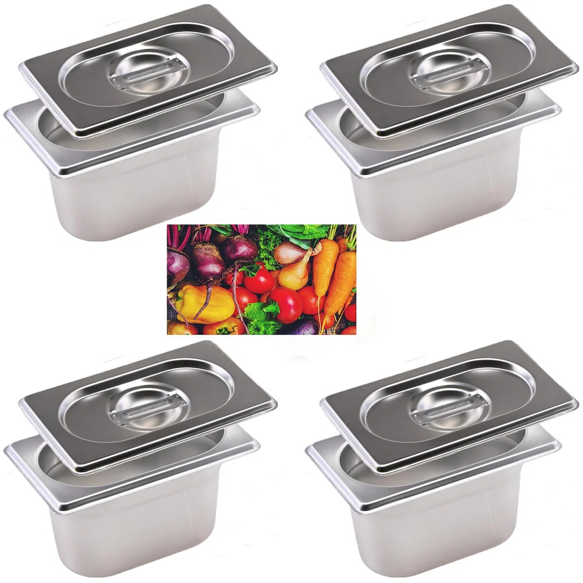 4 contenitori GN 1/9 in acciaio inox con coperchio, 100 mm di altezza, contenitore per alimenti in acciaio inox, contenitore per alimenti, 17,5 x 11 x 10 cm