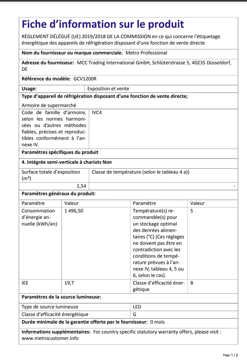 METRO Professional Vetrina refrigerata orizzontale GCV1200R, acciaio inox/vetro, 207 L, raffreddamento ventilato, 400 W, 2 ripiani, argento/nero