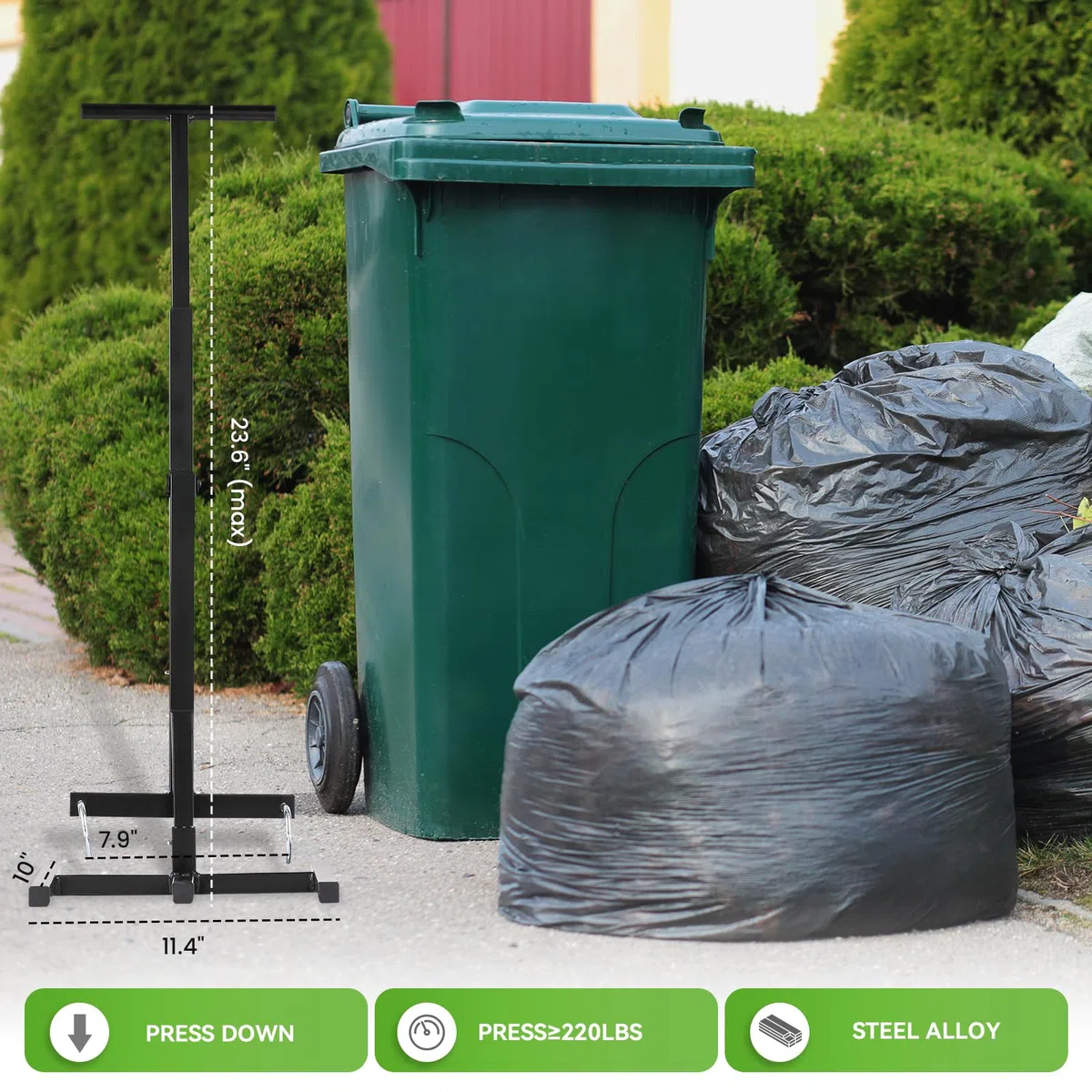 NEWTRY Compressore rifiuti per bidoni da 120L-360L, Ridurre il volume dei rifiuti domestici cucina giardino,nero