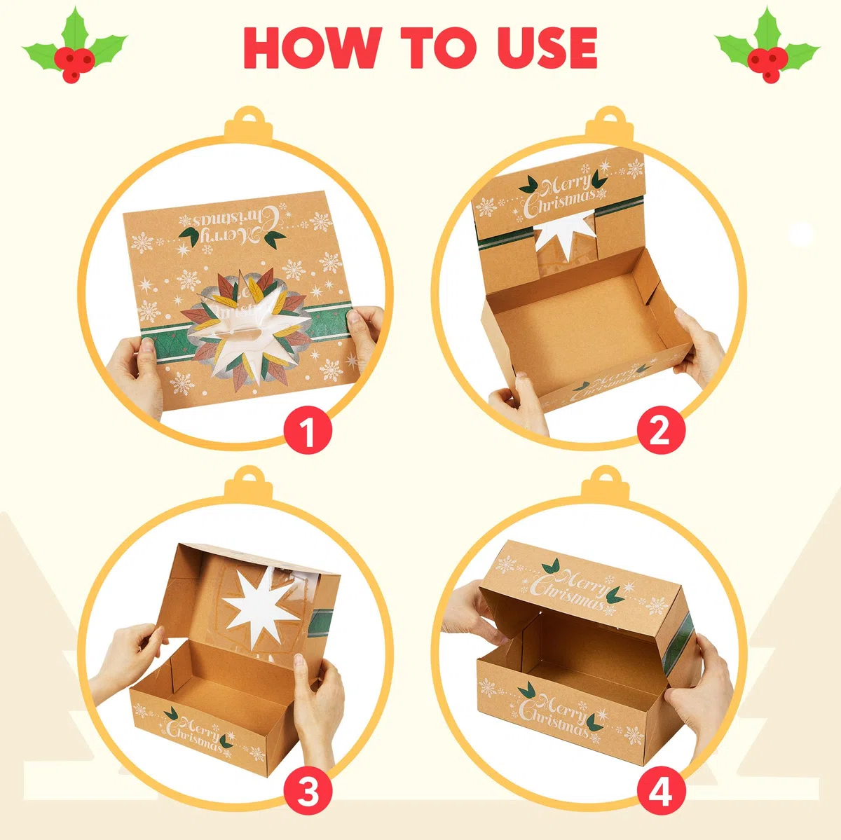 JOYIN 24 Scatole di biscotti natalizi kraft kraft con finestra 8,5 "x 5,75" x 2,75 ", tratta scatole con 3 disegni per pasticcini, cupcakes, brownies, regalo, ciambella e biscotti