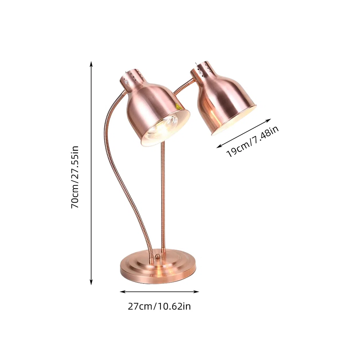 Lampada riscaldata da cucina, 250 W, lampada a infrarossi, doppia testa, autonoma, per buffet, sala da pranzo, hotel commerciali, mantenimento caldo degli alimenti (oro rosa)