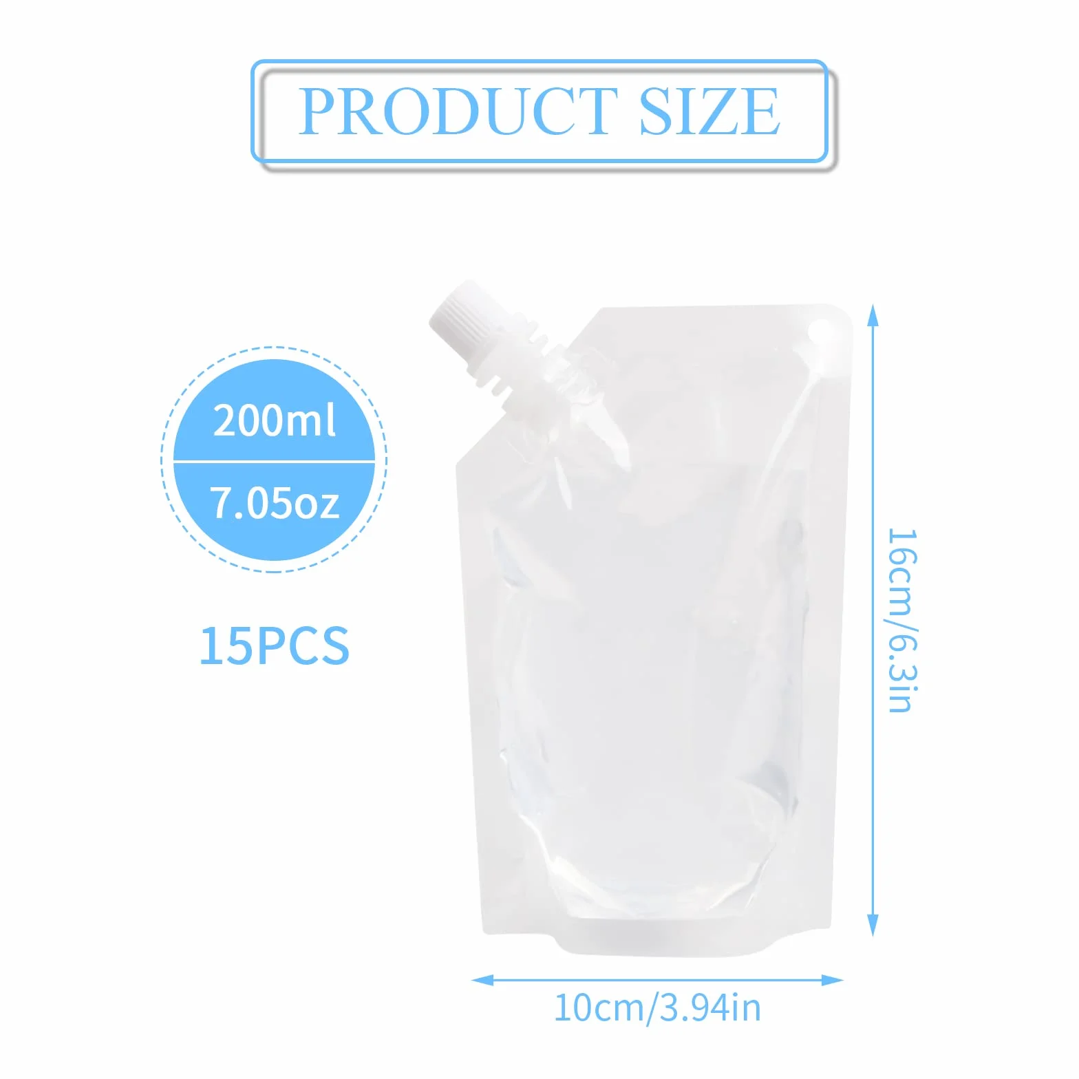 15 pezzi Sacchetti per Bevande, Sacchetto per Bevande Trasparente, Sacchetto per Bevande Pieghevole da 200 ML, Sacchetto di Succo Riutilizzabile con 2 Imbuti, per Succo di Caffè Latte