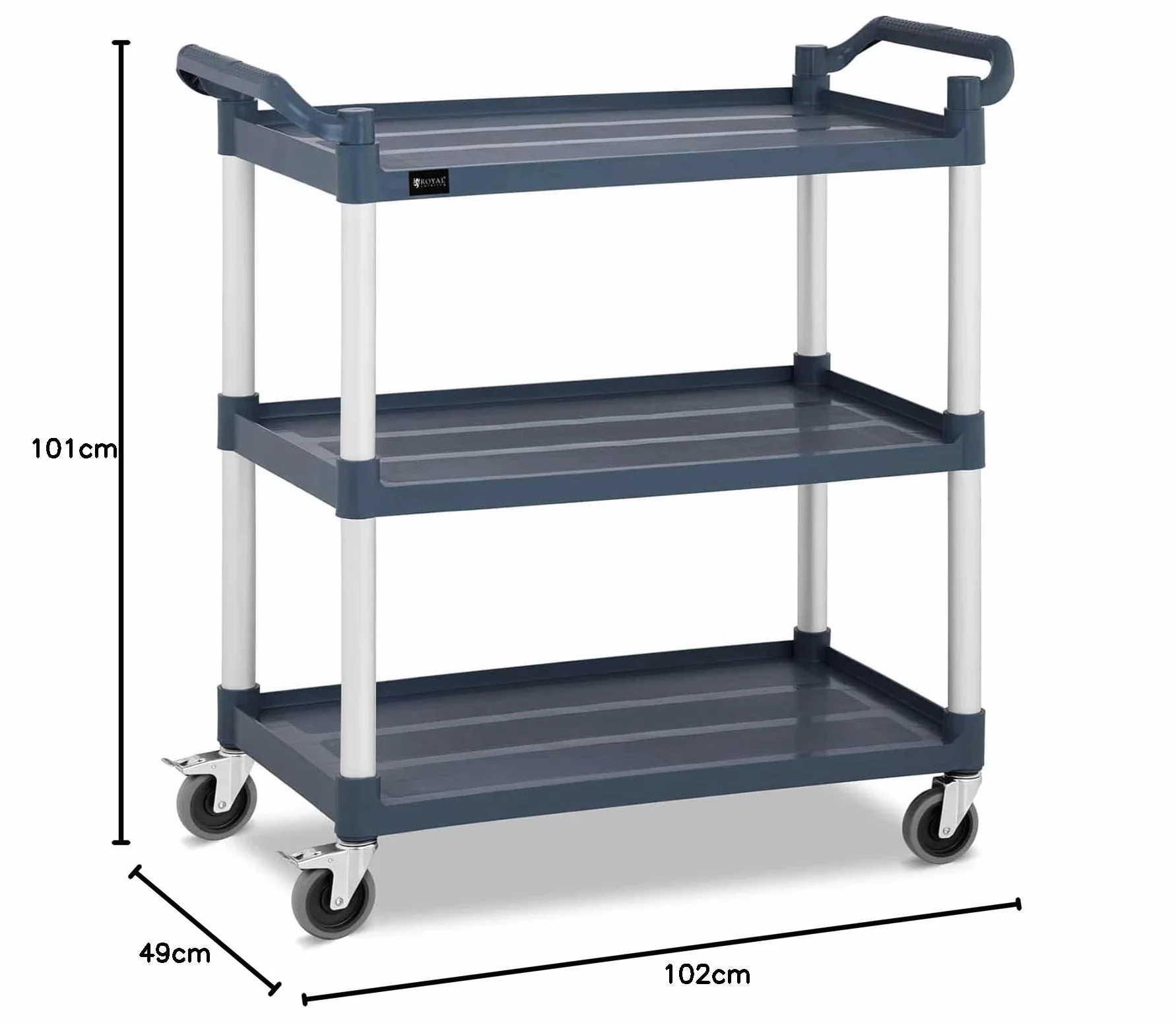 Royal Catering Carrello Di Servizio Ristorante Carrello Per Sala RC-ST910SS (3 Ripiani, 4 Ruote, 150 kg, Alluminio)