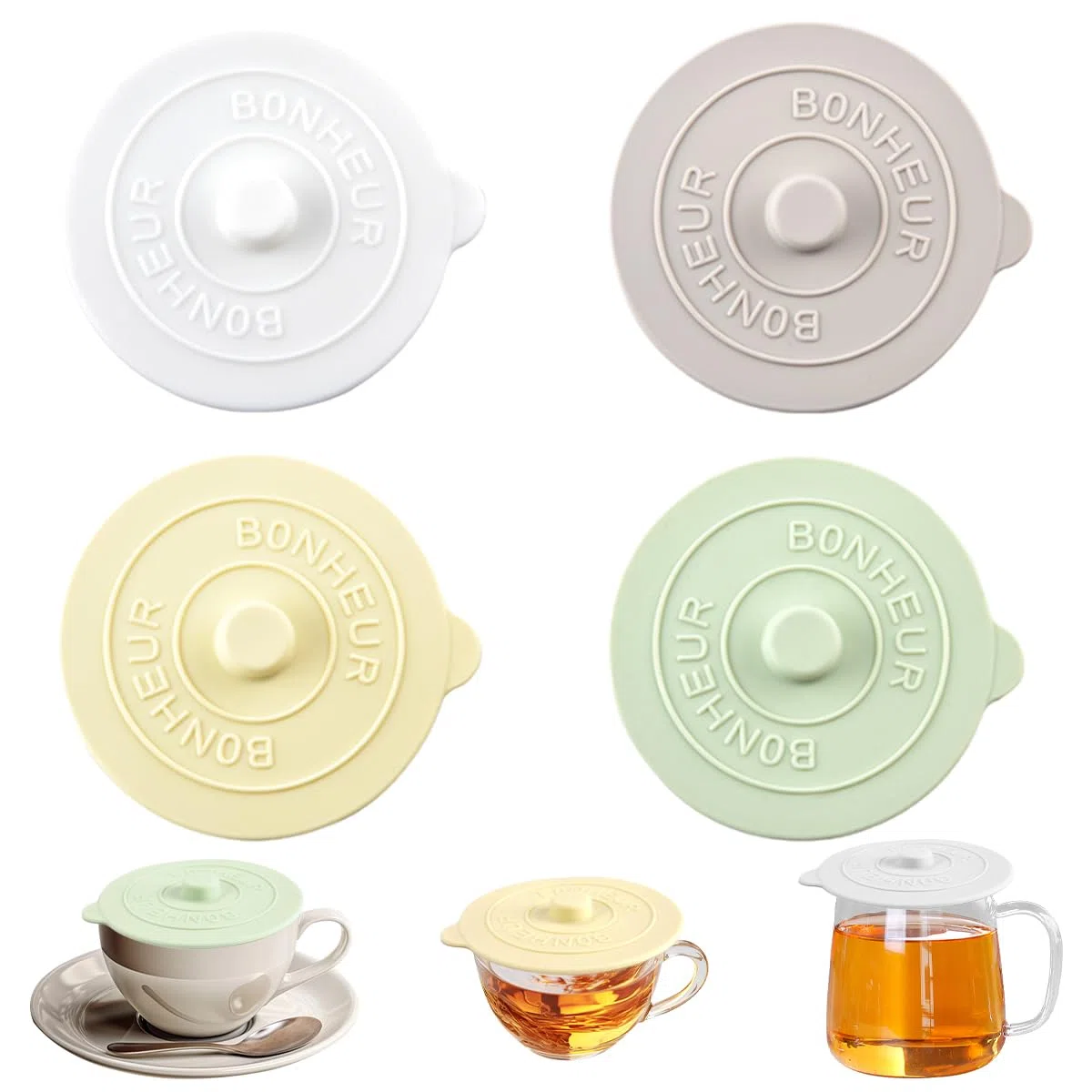 4 Pezzi Coperchi in Silicone,9.5cm Coperchi in Silicone Riutilizzabili Anti-Polvere,Coperchi Per Tazze Eleganti e Semplici,coperchi in silicone Colorato Anti-polvere,per Caffè,tè Bicchieri da Viaggio