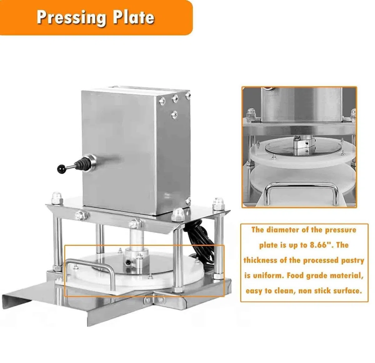 Pressa elettrica for pasta for pizza, pressa for pasticceria manuale for uso domestico, pressa for crosta di pizza commerciale con piastra in acciaio inossidabile for fare la pizza