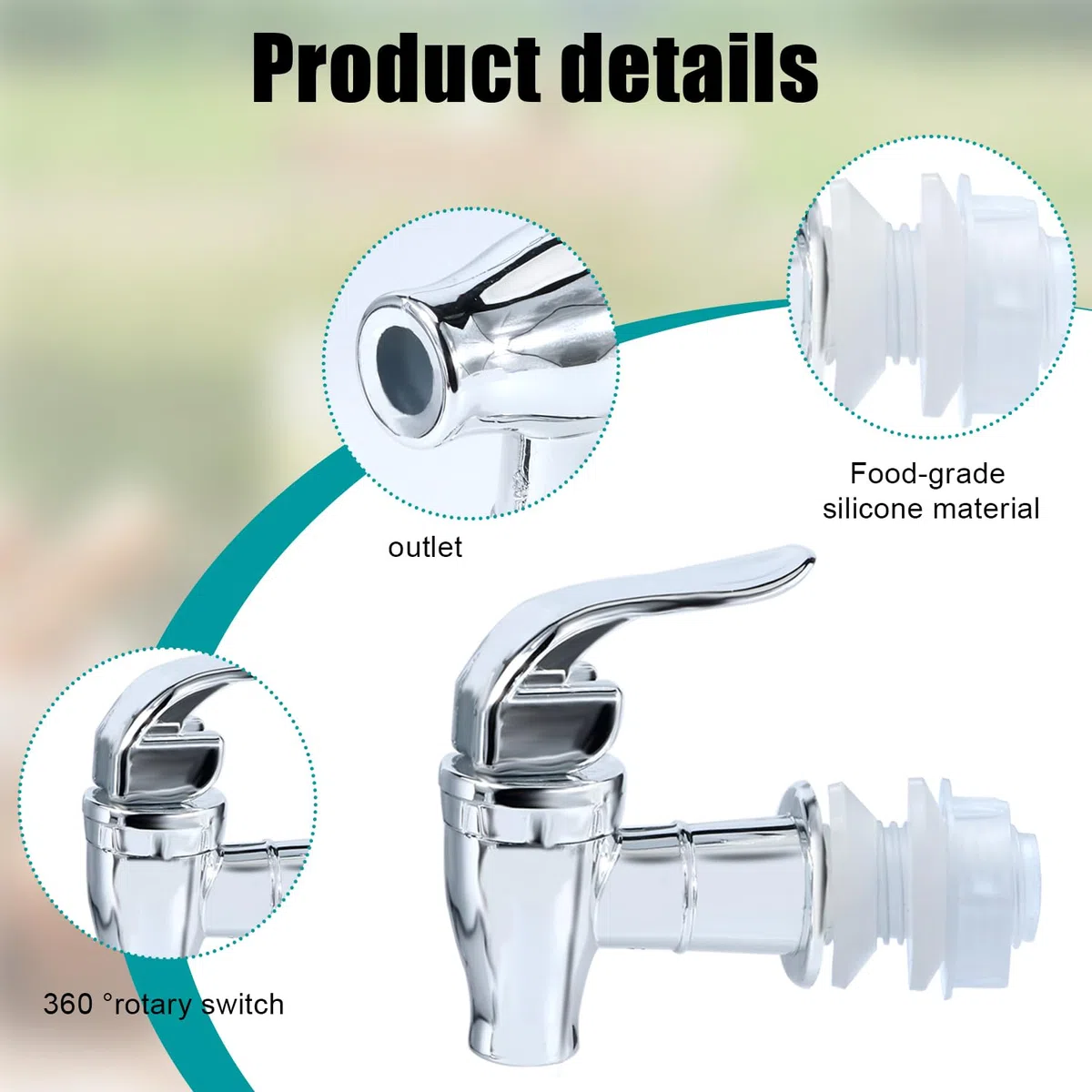 Set di 4 rubinetti per dispenser di bevande, in argento e con erogatore di acqua di ricambio per bevande fredde e calde, per caffè e succo